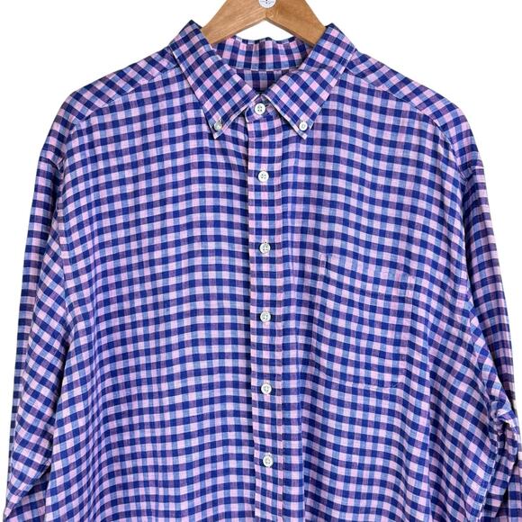Vineyard Vines Pink & Blue Gingham Check Linen Long Sleeve Button Up Shirt - Picture 3 of 8